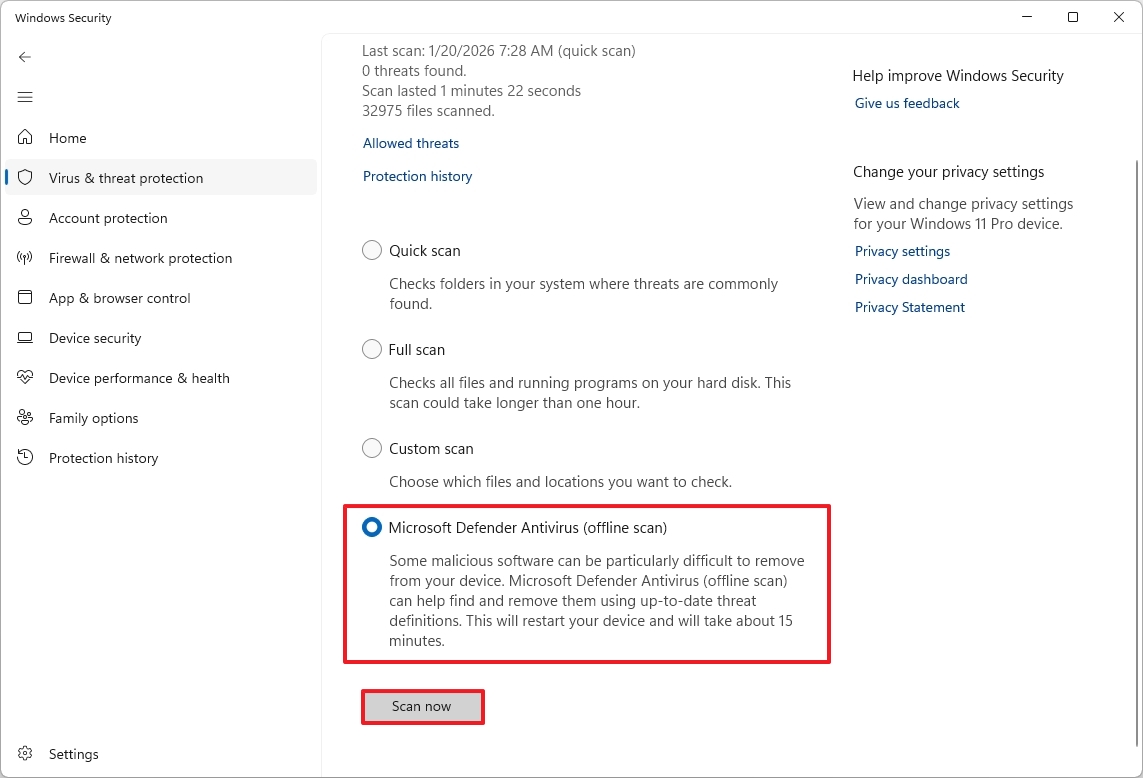 Microsoft Defender Antivirus Offline Scan