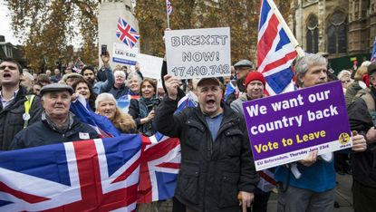 Pro-Brexit demonstrators protesting outside the Houses of Parliament