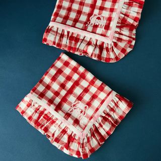 Damson Madder Gingham Ruffle Placemats, Set of 2