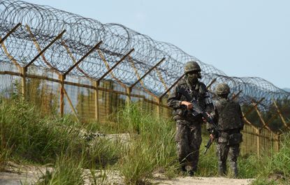 South Korean soldiers at border between North and South Korea