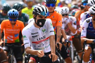 SALOBREÃ‘A, SPAIN - SEPTEMBER 01: Juan Ayuso Pesquera of Spain and UAE Team Emirates - White Best Young Rider Jersey prior to the 77th Tour of Spain 2022, Stage 12 a 192,7km stage from SalobreÃ±a - PeÃ±as Blancas. Estepona 1260m / #LaVuelta22 / #WorldTour / on September 01, 2022 in SalobreÃ±a, Spain. (Photo by Tim de Waele/Getty Images)