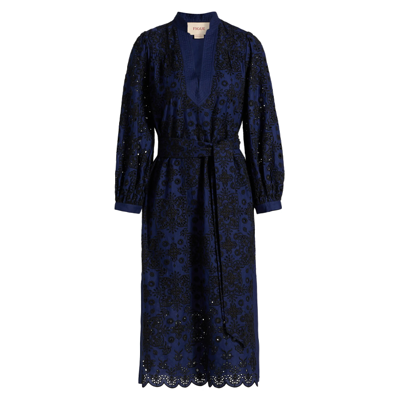 Navy and black broderie dress, Figue