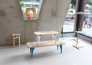 A collection of wooden tables