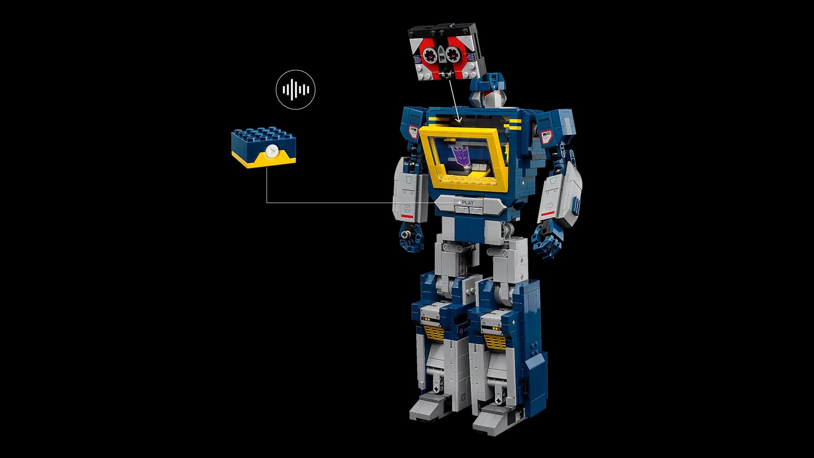 LEGO Transformers Soundwave on a black background 