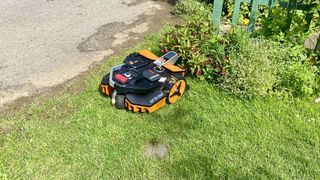 Worx Landroid Vision robot lawn mower on reviewer's lawn