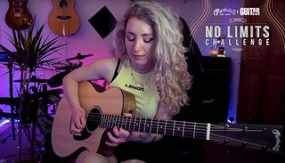 Sophie Burrell plays a Martin SC-10 acoustic guitar