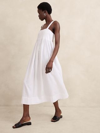 Linen-Blend Drapey Midi Dress