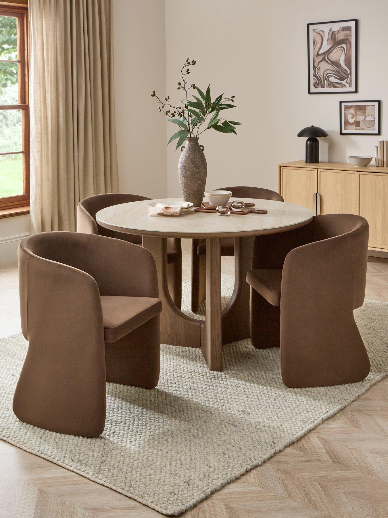 Esta 120cm Round Dining Table &amp;amp; 4 Arlo Dining Chairs - Fsc&amp;reg; Certified - Chocolate/walnut