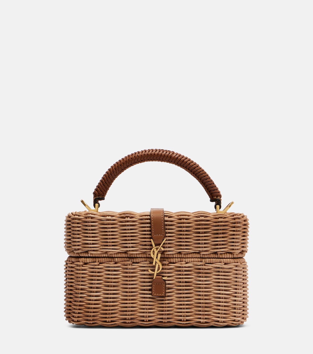 Gaby Leather-Trimmed Wicker Vanity Bag in Beige - Saint Laurent
