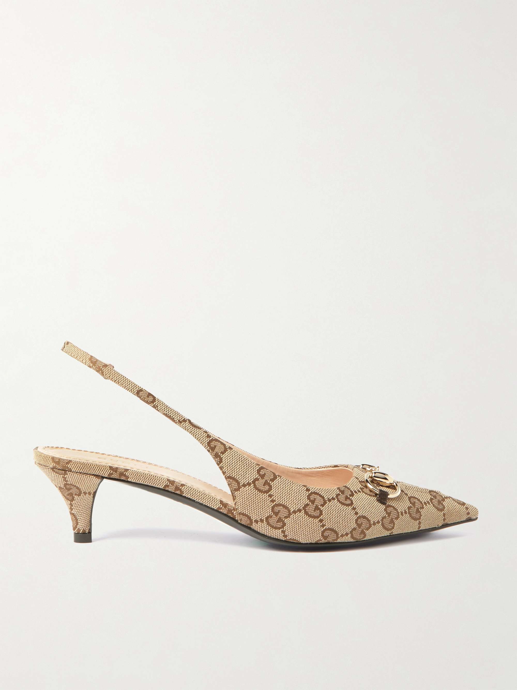 Erin Horsebit-Embellished Canvas-Jacquard Slingback Pumps