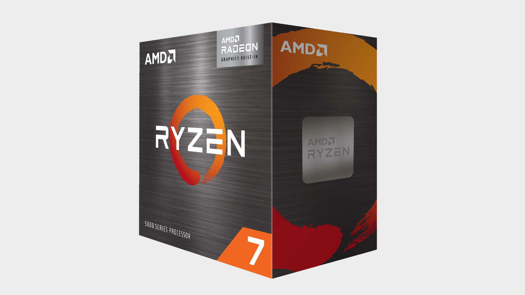 AMD Ryzen 7 5700G in its packaging on a grey background