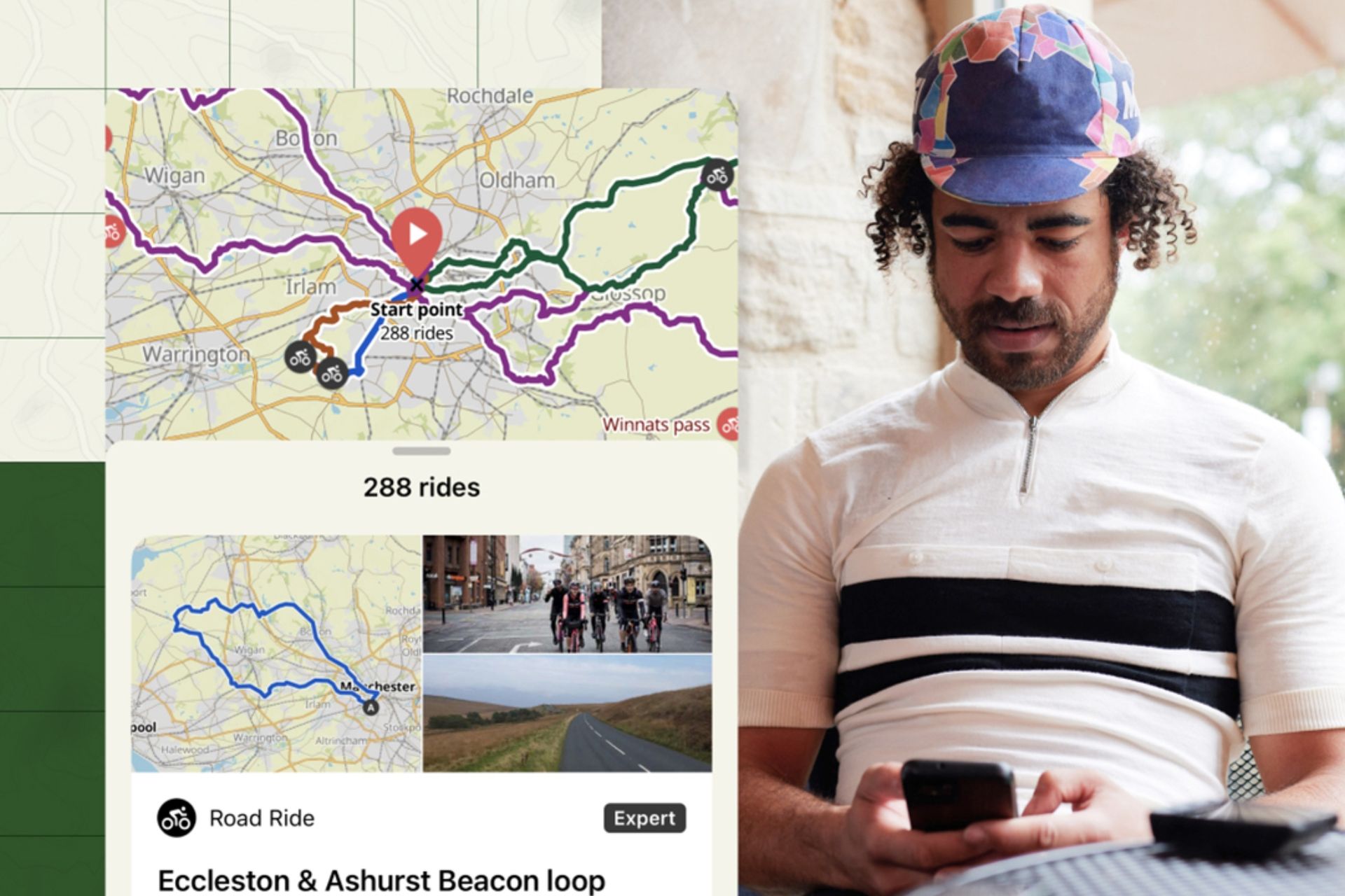 Komoot new mapping with person looking at their phone