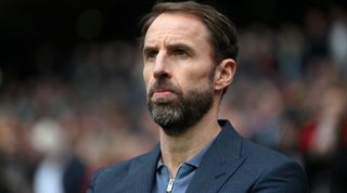 England manager Gareth Southgate looks on during the UEFA Euro 2024 qualifying match between England and Ukraine at Wembley Stadium on March 26, 2023 in London, England.