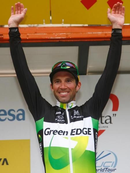 Stage 2 winner and overall race leader Michael Albasini (GreenEdge) on the podium.