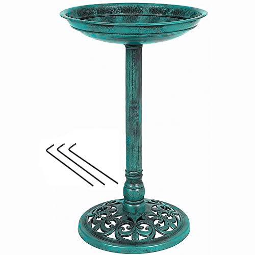 Solar Powered Bird Bath Bowl Garden Ornamental Feeding Station Pedestal Table by Crystals&amp;reg; (round Bowl Bird Bath Green)