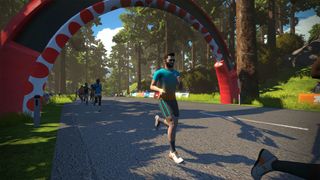 A scene from a virtual running route in Innsbruck, Austria, from the Zwift for runners app