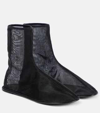 Leather-Trimmed Mesh Ankle Boots