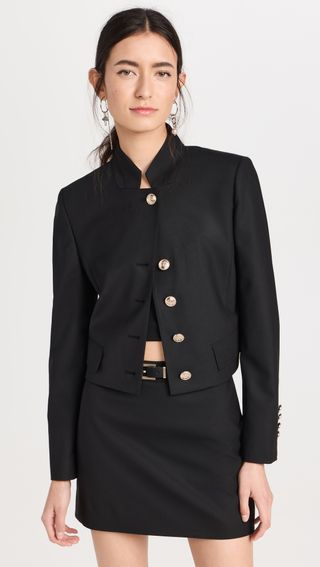 Wool Blended Standup Collar Cropped Jacket