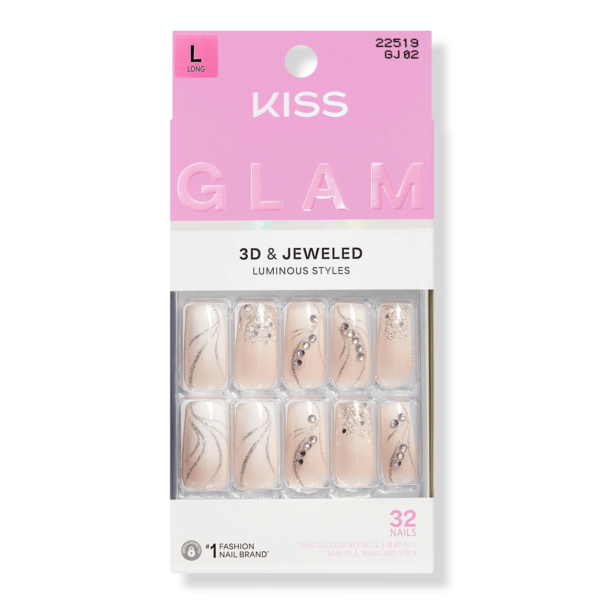 Glam Jeweled Long Square Press on Nails, Wrapped in Beauty