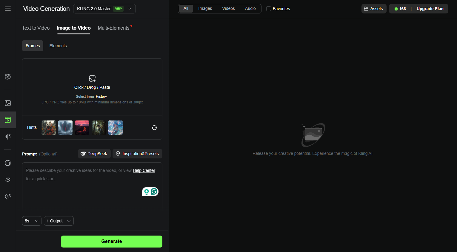 A screenshot of Kling AI 