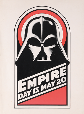 The Empire Strikes Back movie poster featuring Darth Vader's mask and the phrase "Empire Day is May 20"