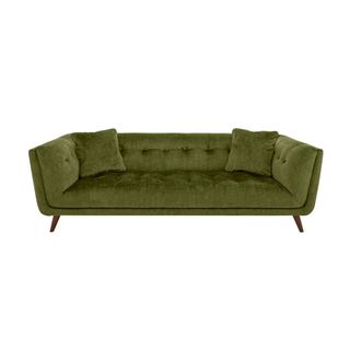 A contemporary Chesterfield sofa upholstered in olive green velvet