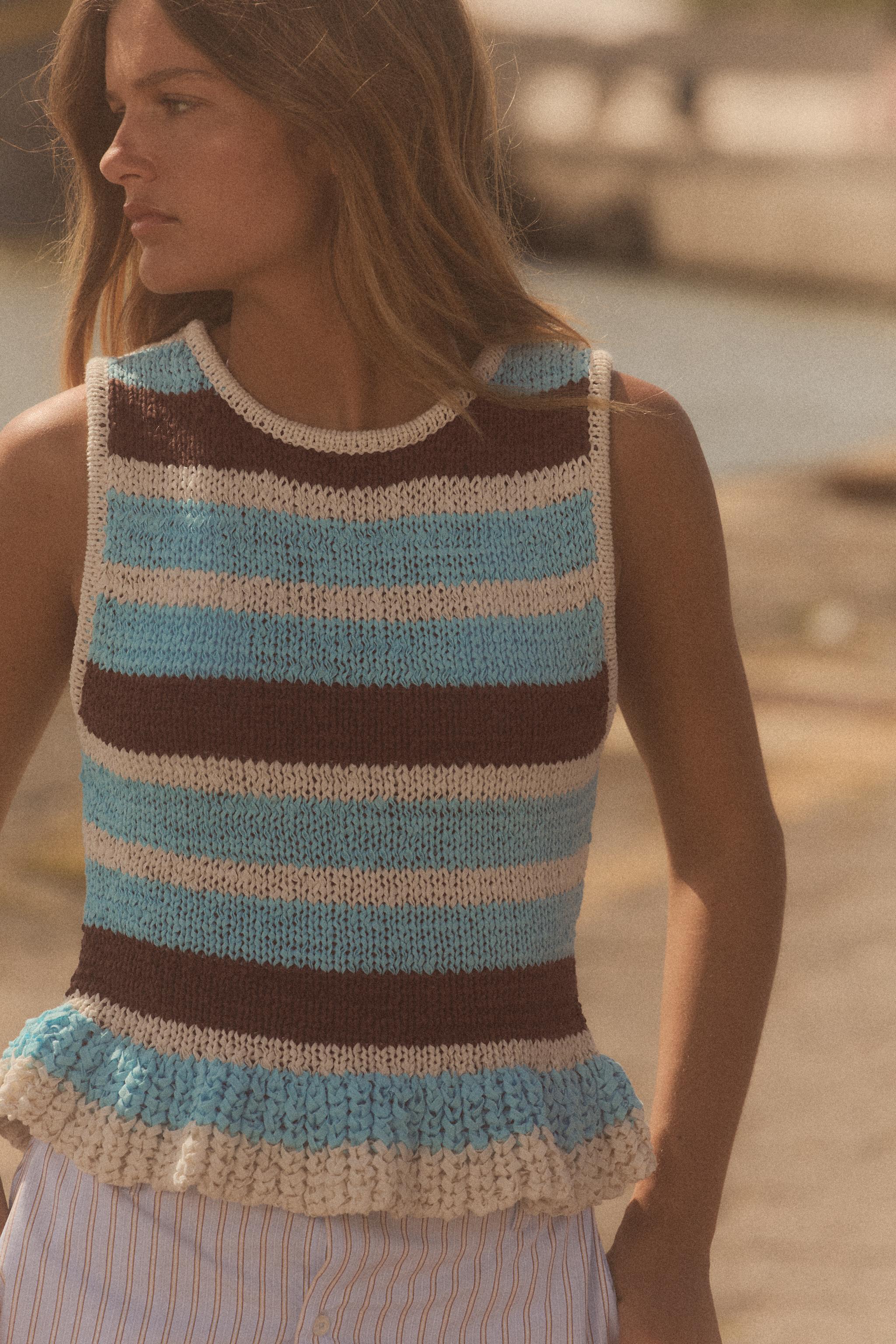 Striped Knit Top With Ruffle