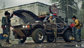 Survivors trying to gas up and start a car