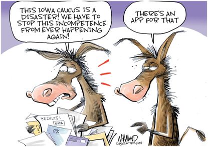 Political Cartoon U.S. Democrats Iowa Caucus 2020 elections voting confusion apps