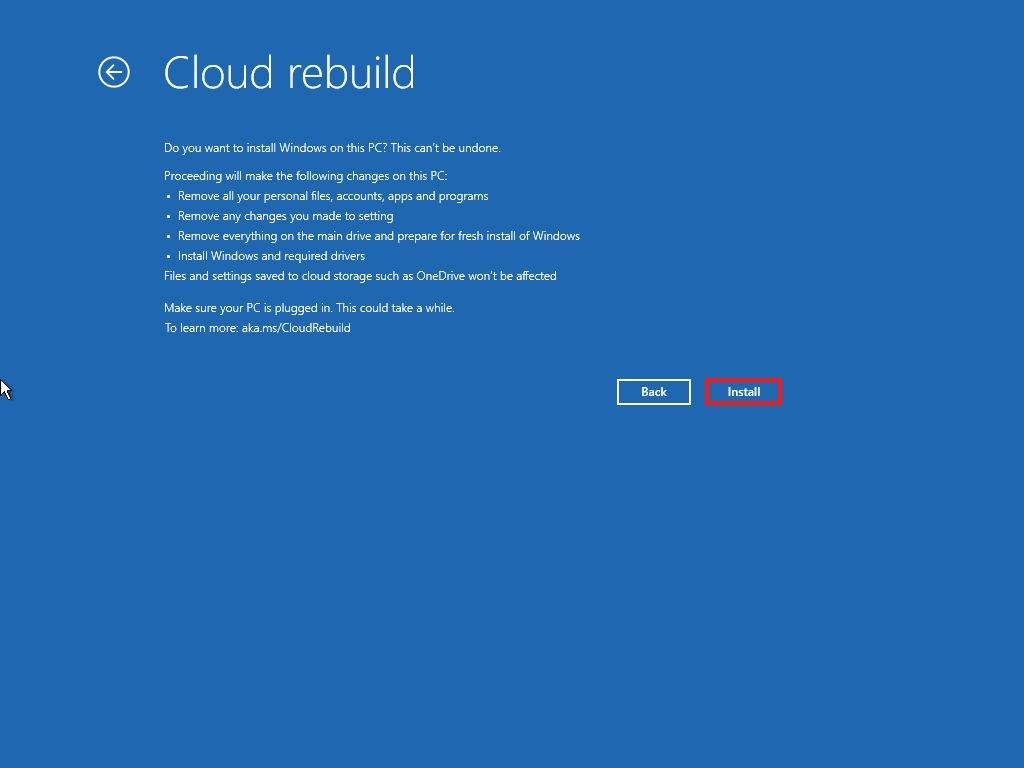Cloud rebuild install option through the Windows Recovery Environment.