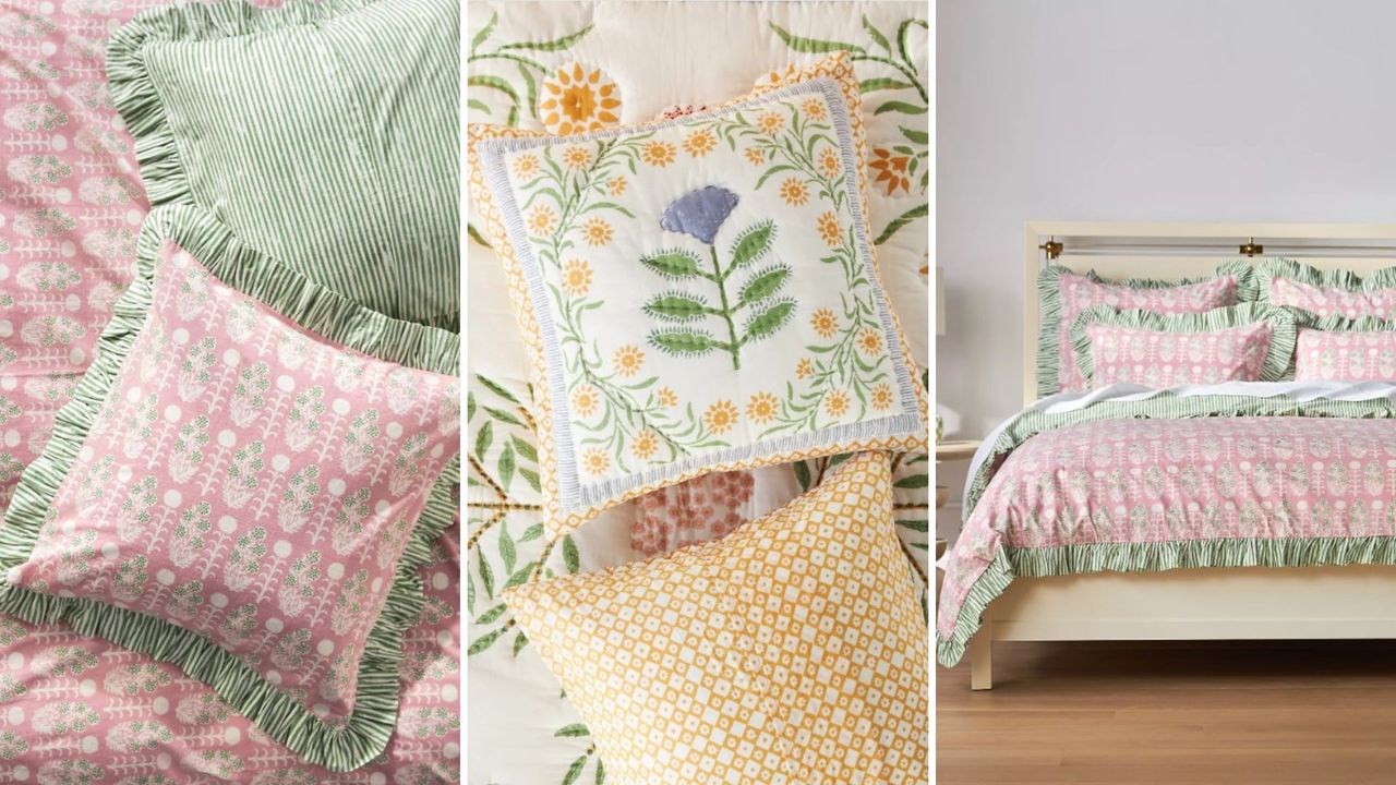 composite of three bedding items from the Anthropologie Ellen Merchant collection inspired by the changing of seasons