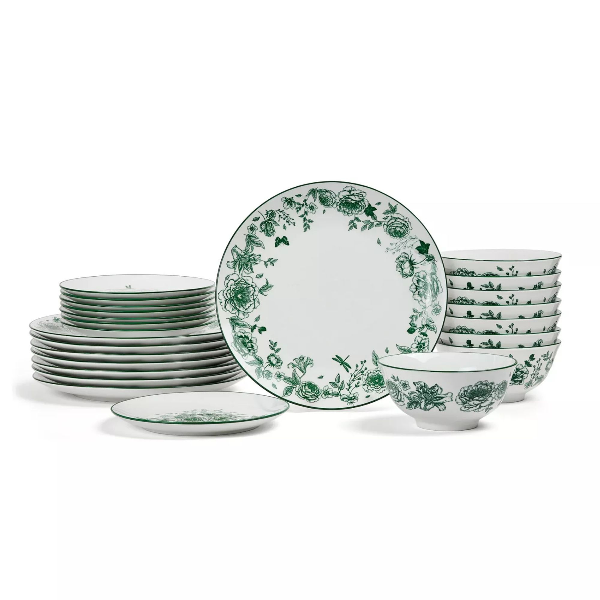Green and white floral dinnerware set