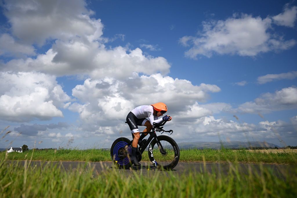STIRLING SCOTLAND AUGUST 11 Amir Arslan Ansari of Afghanistan Refugee Cycling Team sprints during the Men Elite Individual Time Trial a 478km race from Stirling to Stirling at the 96th UCI Cycling World Championships Glasgow 2023 Day 9 UCIWT on August 11 2023 in Stirling Scotland Photo by Dario BelingheriGetty Images