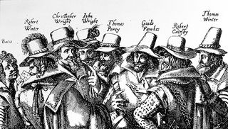 The Gunpowder Plotters. An engraving of eight plotters - Bates, Robert Winter, Christopher Wright, John Wright, Thomas Percy,