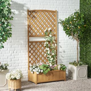 Wood Elevated Planter With Trellis