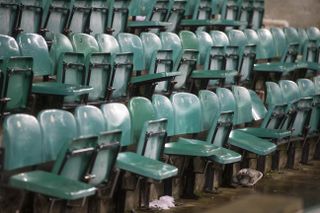 Damaged seats at the end of the match in Leith