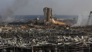 Buildings lie ruined near Beirut's port on Aug. 5, 2020, devastated by an explosion a day earlier.