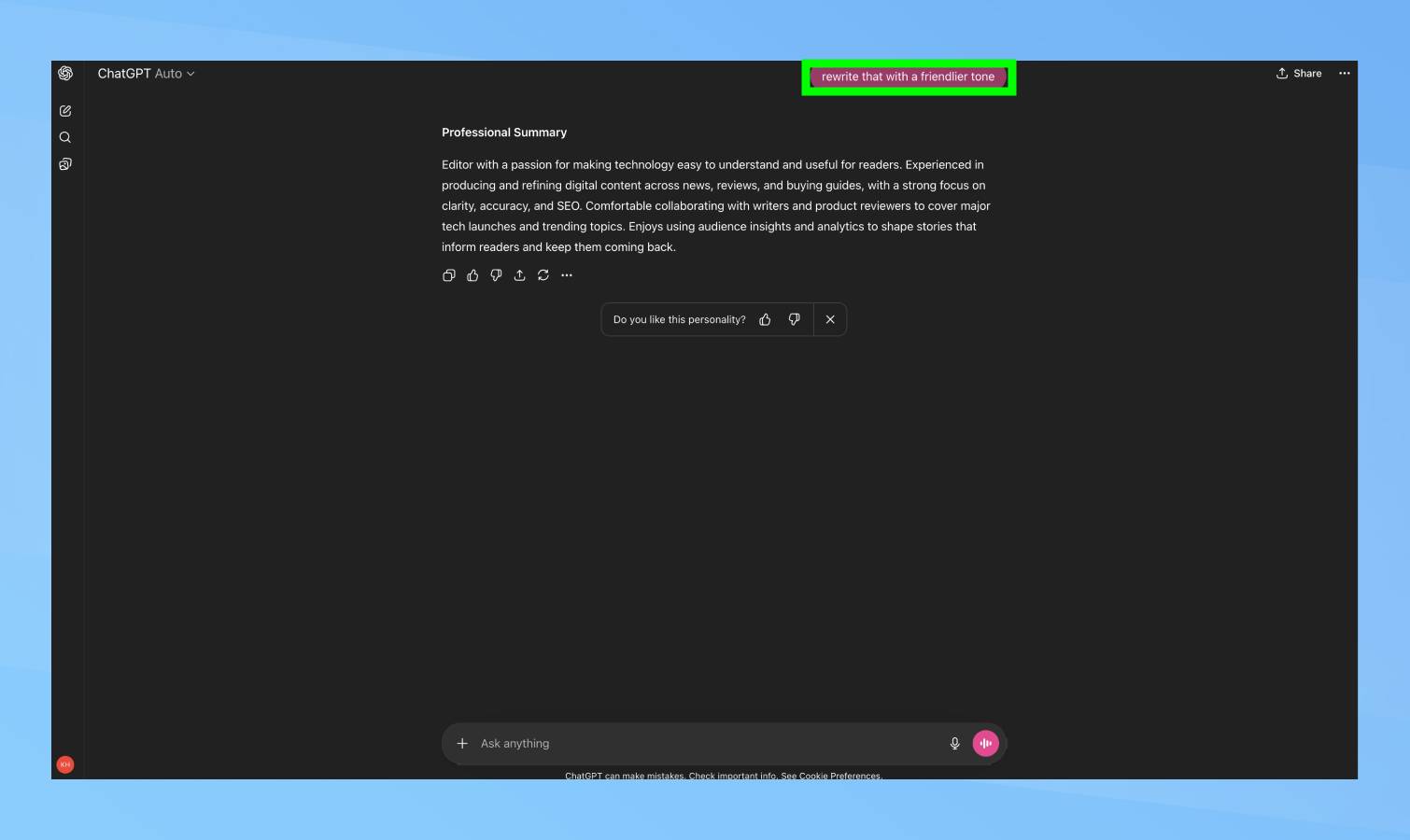 Refining prompt in ChatGPT