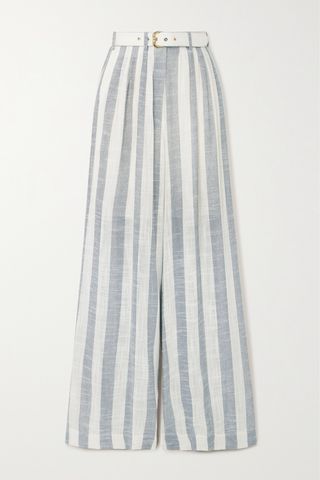 Matchmaker Belted Striped Gauze Wide-Leg Pants