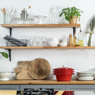 Staub open shelving with cookware on show