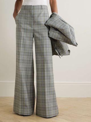 Checked Wool Wide-Leg Pants