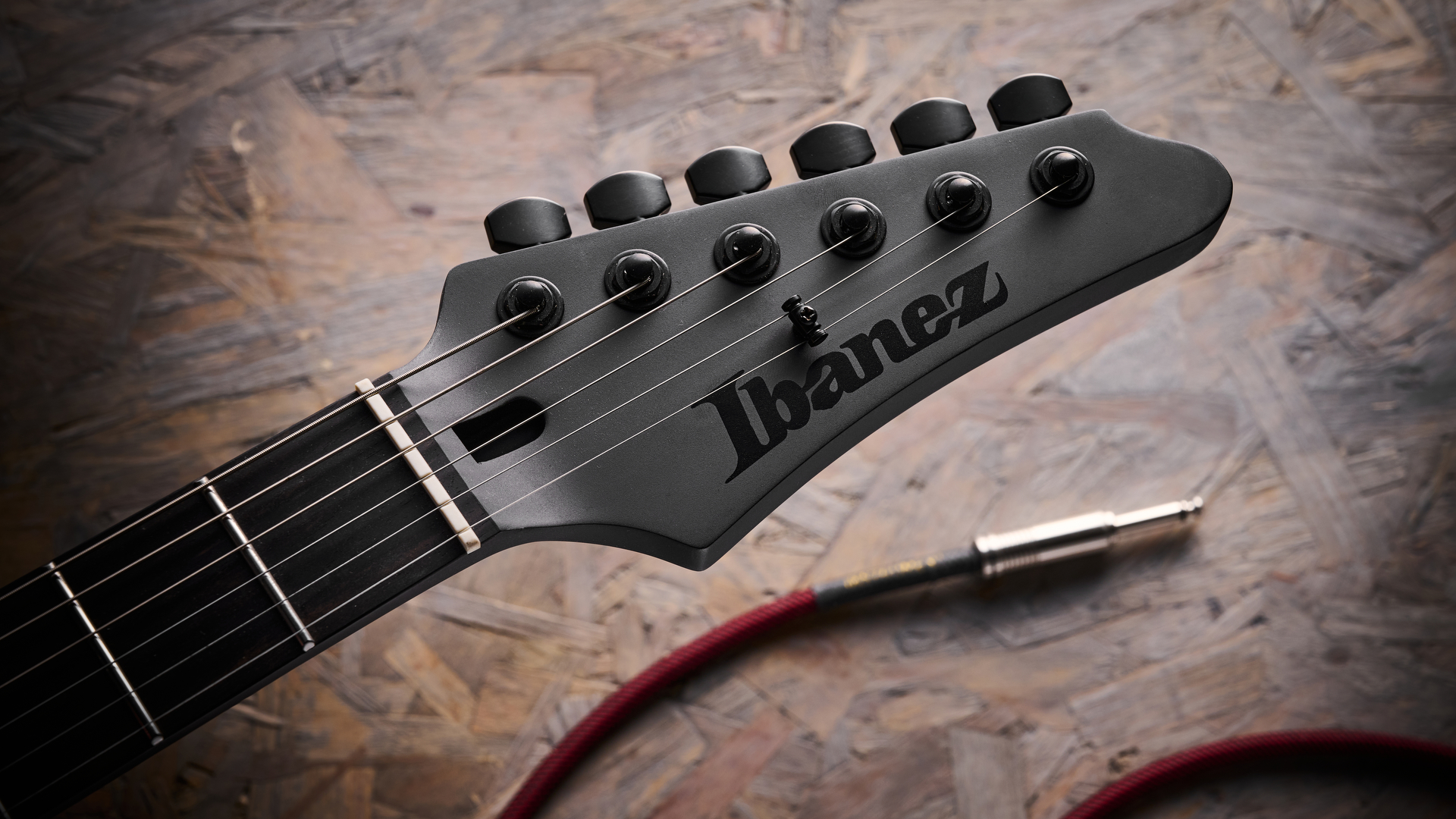 Close up of the headstock of the Ibanez Iron Label AZ41B1 electric guitar