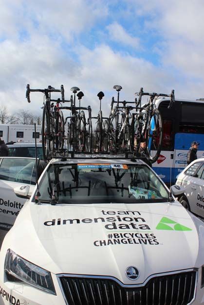 A Dimension Data team car ready to go ahead of the start