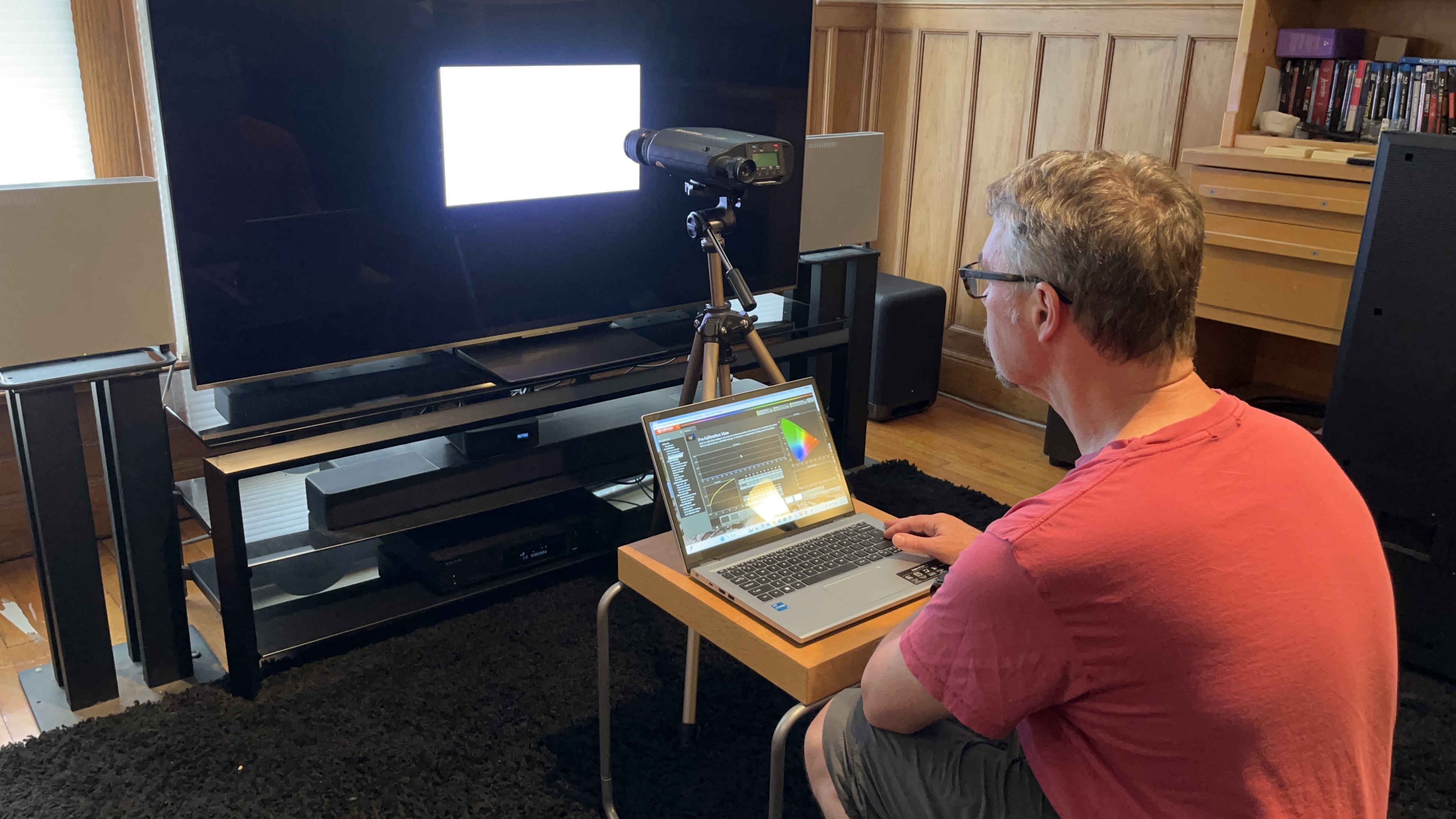 TV brightness being measured by a TV reviewer