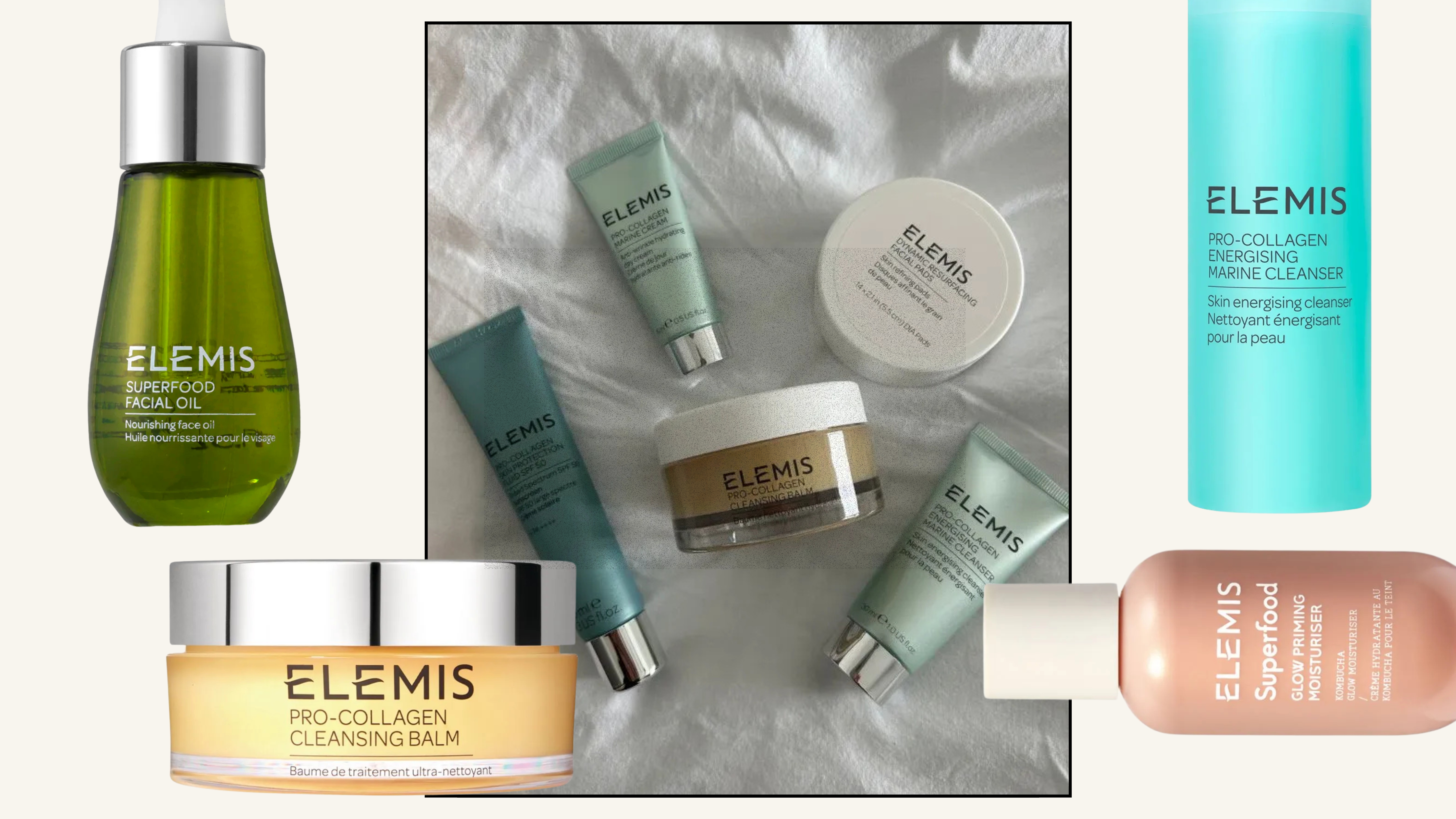 A selection of Elemis skincare products. 