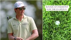 Ben Griffin shows off how deep the Oakmont rough is at the US Open
