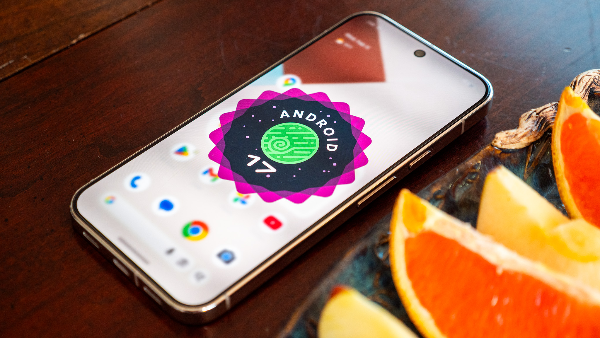 The Android 17 logo on a Google Pixel 10 Pro XL