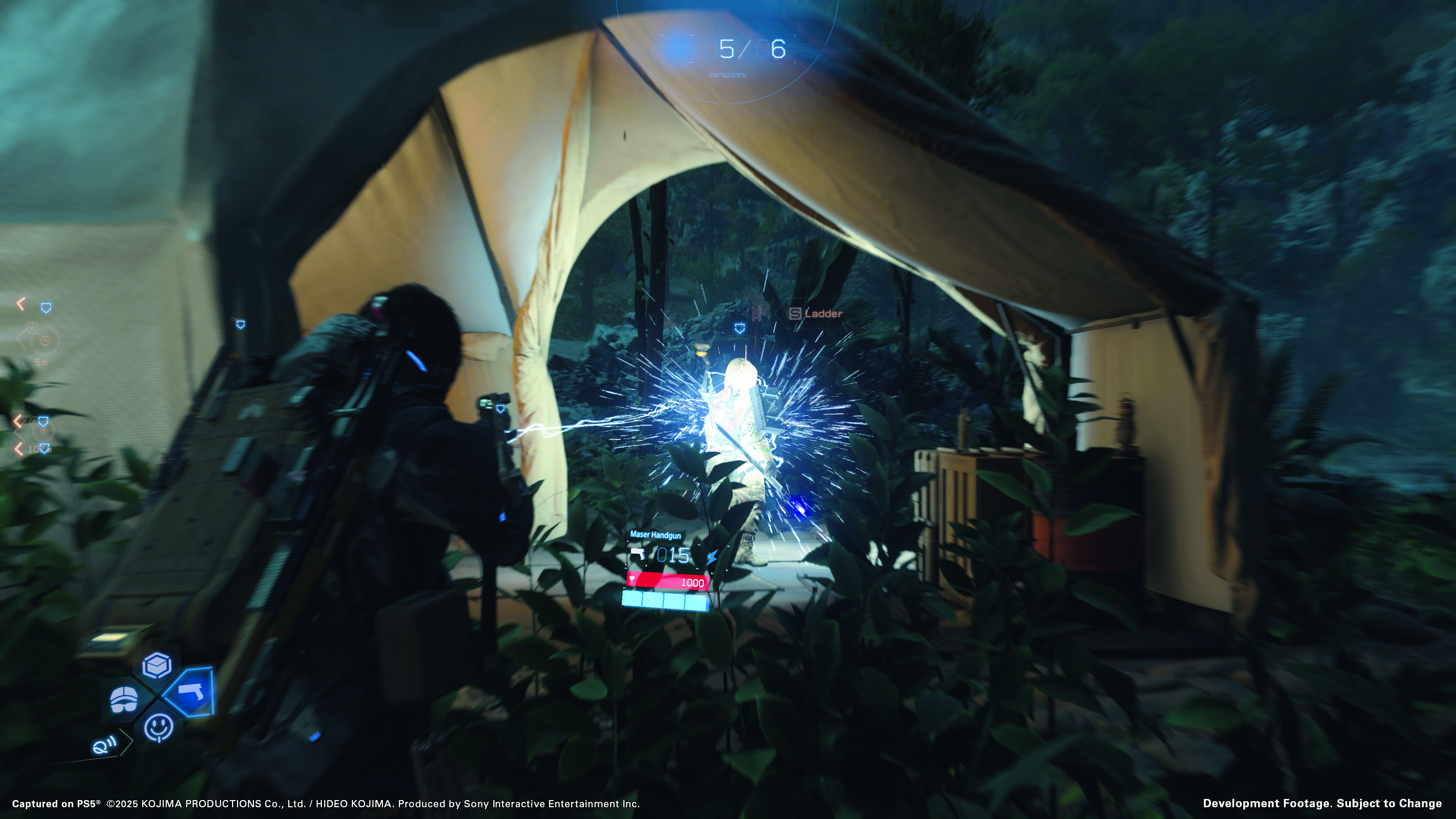 Sam Bridges hides in stealth in Death Stranding 2: On the Beach, from the Edge Magazine cover feature