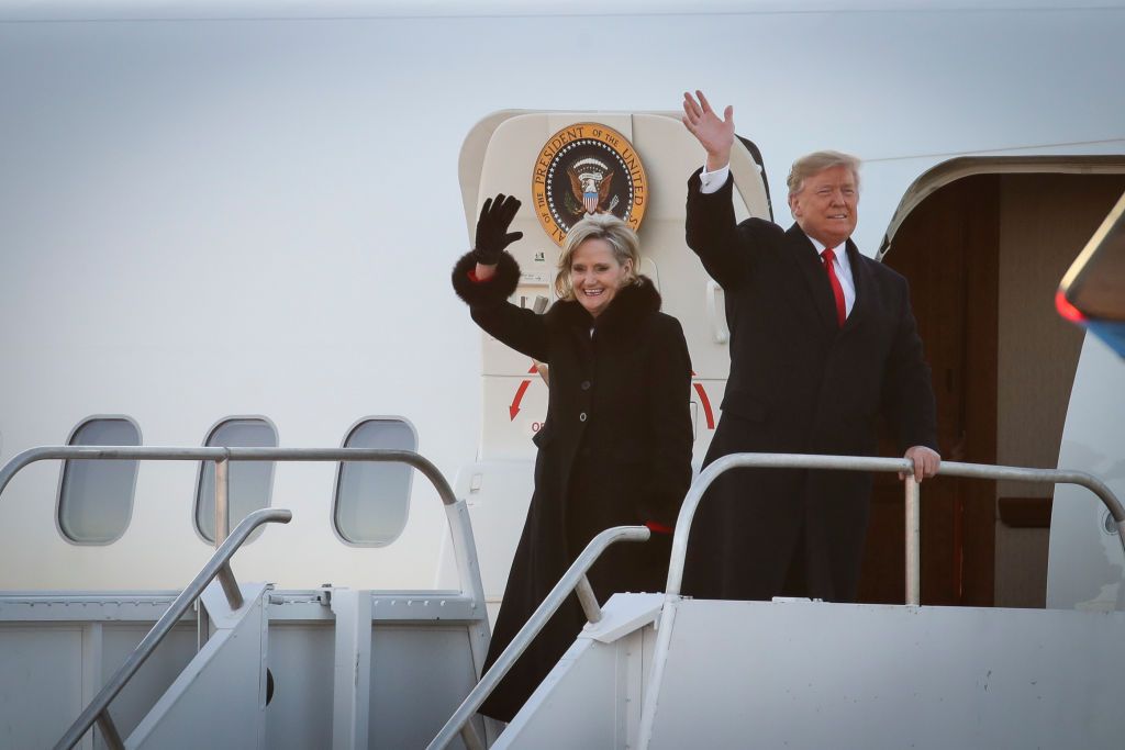 Sen. Cindy Hyde-Smith and President Trump arrive in Mississippi