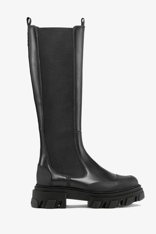 Ganni Black Stitch Cleated High Chelsea Boots